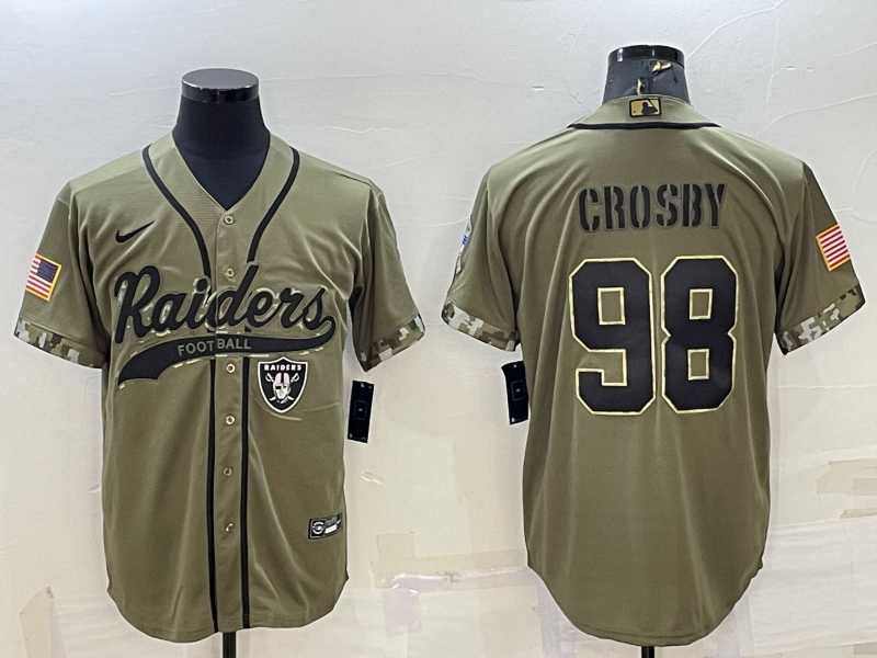 Men%27s Las Vegas Raiders #98 Maxx Crosby 2022 Olive Salute to Service Cool Base Stitched Baseball Jersey->las vegas raiders->NFL Jersey